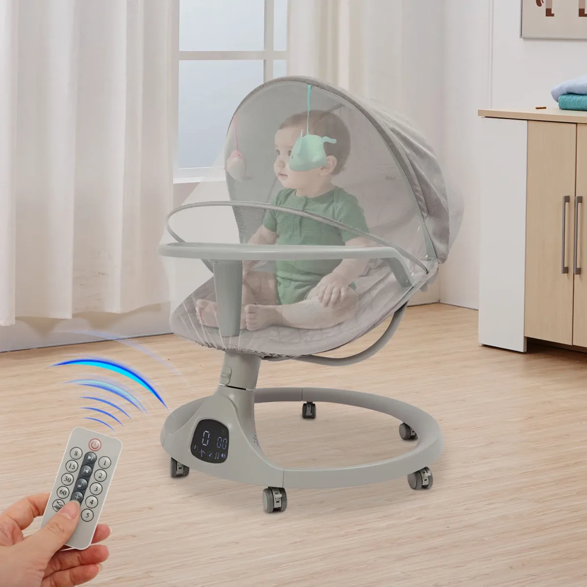 Berceau électrique bébé gris clair