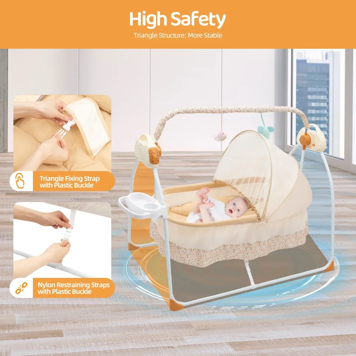 Berceau électrique pliable kaki pour bébé