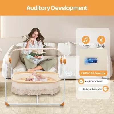 Berceau électrique pliable kaki pour bébé – image 2
