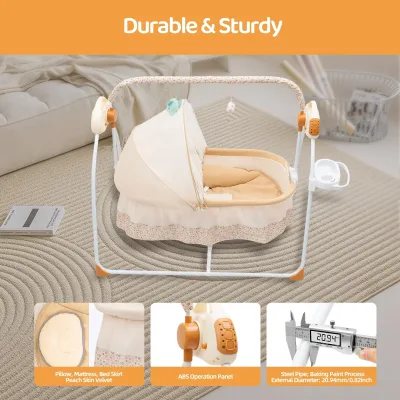 Berceau électrique pliable kaki pour bébé – image 3