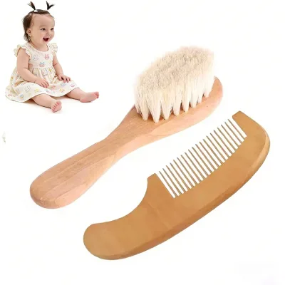 Brosse et peigne en bois de hêtre pour bébé – image 2