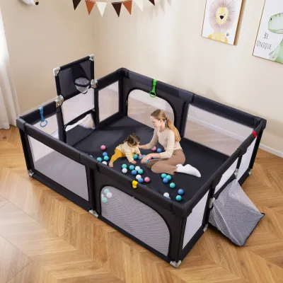 Parc de jeu pliable gris pour bébé – image 2