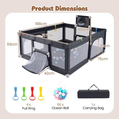 Parc de jeu pliable gris pour bébé – image 3