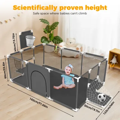 Parc pour bébé pliable gris à maille – image 2
