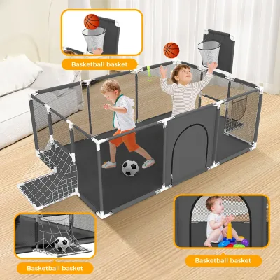 Parc pour bébé pliable gris à maille – image 3
