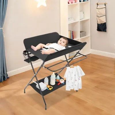 Table à langer pliable noire avec rangements