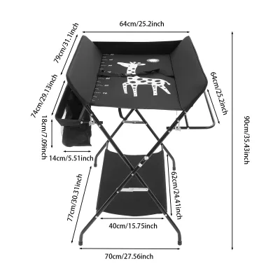 Table à langer pliable noire avec rangements – image 2